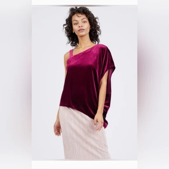 NWOT! Chic Velvet Burgundy Asymmetrical Women's Holiday Blouse Size Medium - Picture 4 of 15
